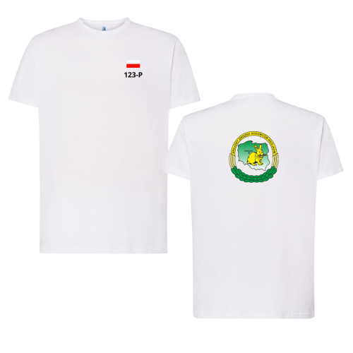 Biała Koszulka z Nadrukiem Krajowego Związku Hodowców Królików Rasowych